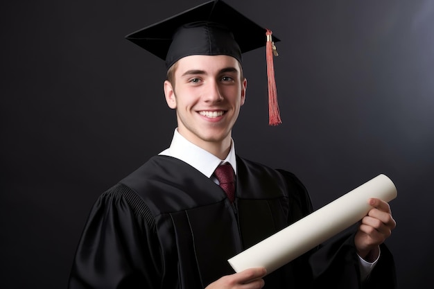Portrait of a happy graduate holding his diploma with copyspace created with generative ai