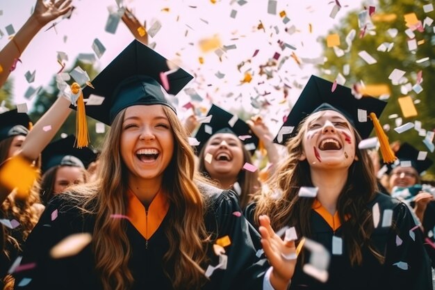 Photo portrait of happy graduate student in hat holding diploma ai generative