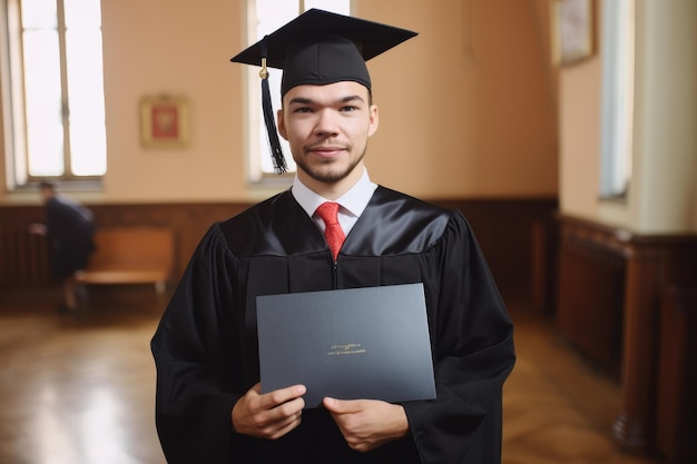 Portrait of a happy graduate with his diploma on graduation day created with generative ai