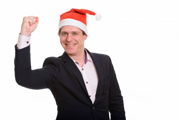 Portrait of happy handsome Caucasian businessman looking motivated