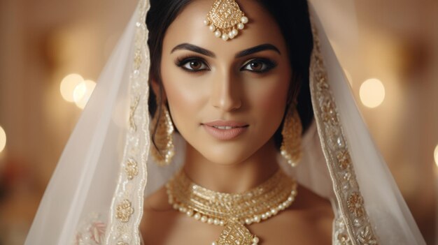 Portrait of a happy Hindu girl bride