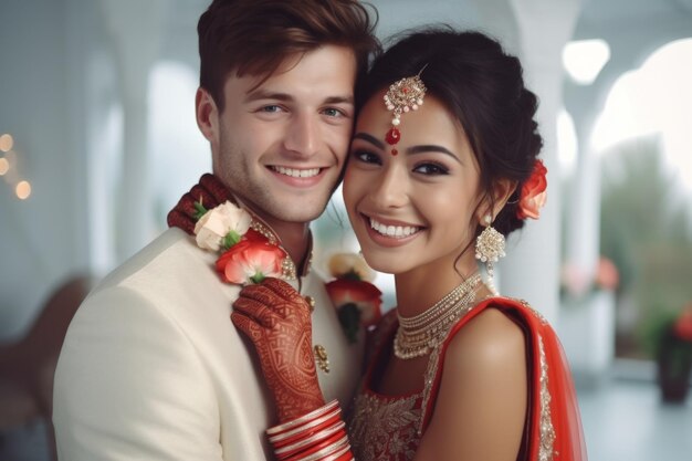 Photo portrait of a happy hindu girl bride