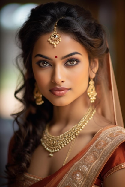 Portrait of a happy Hindu girl bride