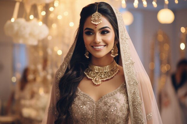 Portrait of a happy Hindu girl bride