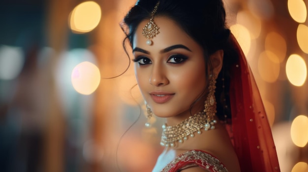 Portrait of a happy Hindu girl bride