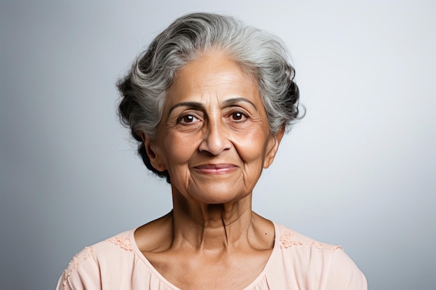 Portrait of happy Indian senior woman or lady looking at camera