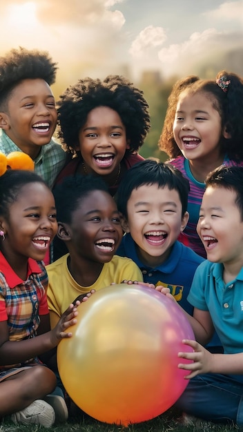 Photo portrait of happy kids