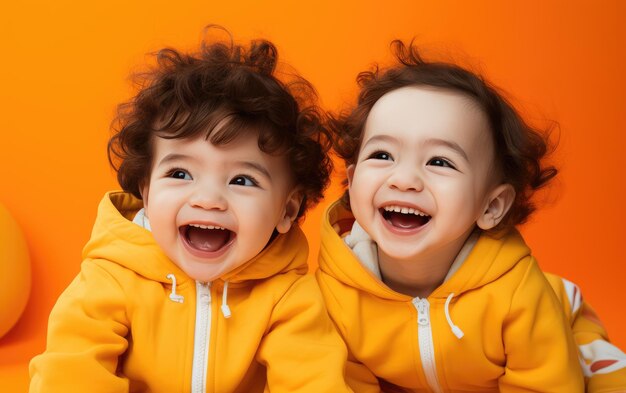 Portrait of happy little children in colorful clothes on