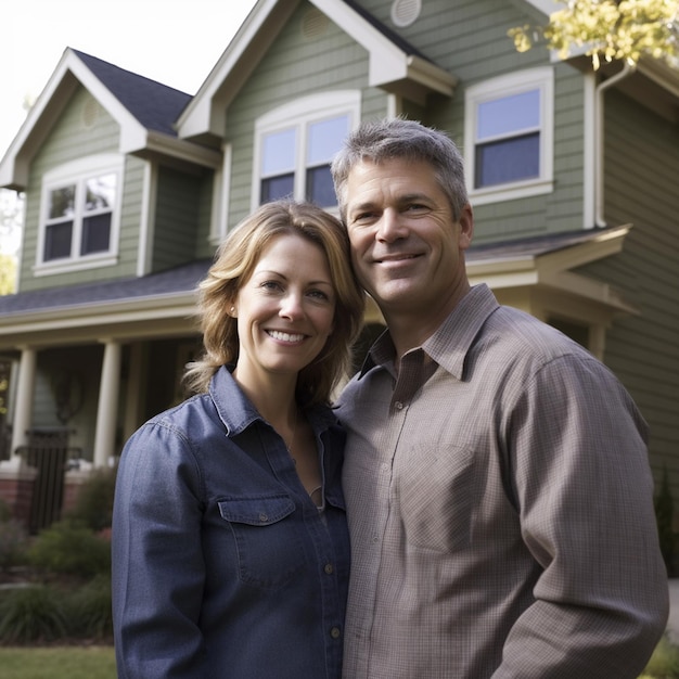 Portrait of happy mature couple standing in front of their new house