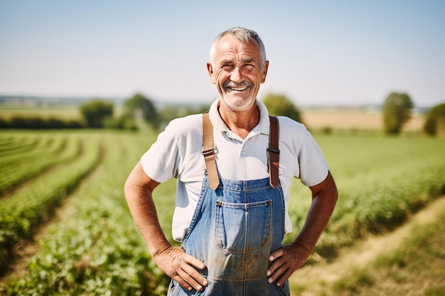 Portrait of a Happy Mature Farmer in a Field Generative Ai