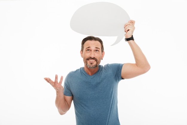 Portrait of a happy mature man dressed in t-shirt