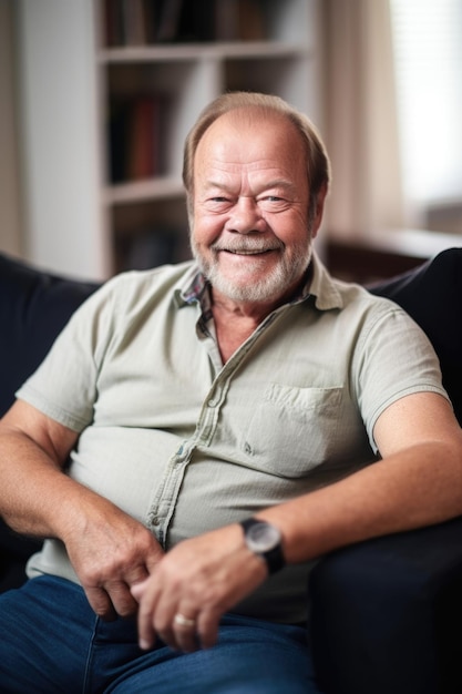 Portrait of a happy mature man sitting on his sofa at home