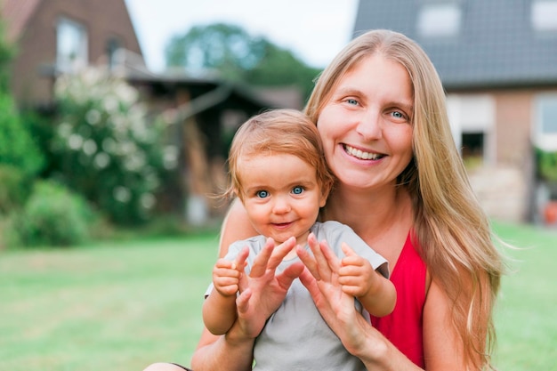 portrait of happy mother and daughter