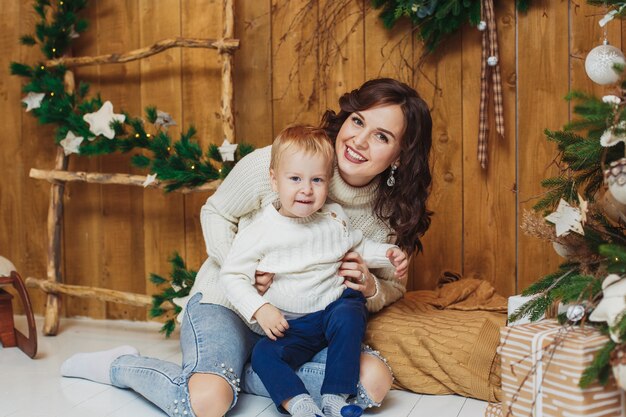 Portrait of happy mother and son.