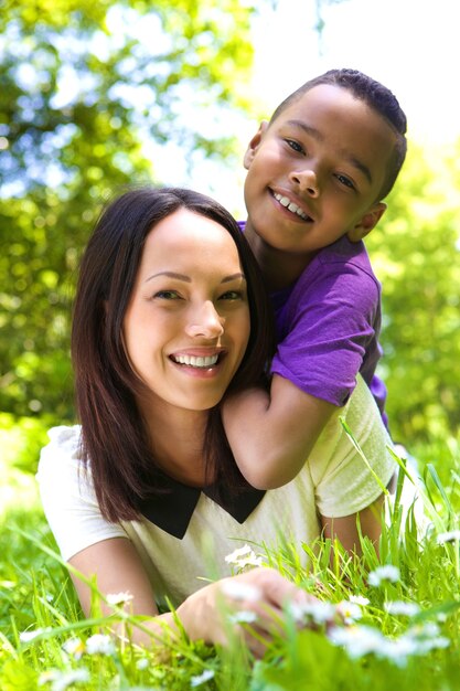 Portrait of a happy mother and son