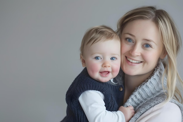 Foto ritratto di una madre felice con sua figlia su uno sfondo bianco