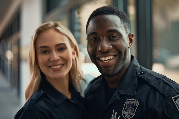 Photo portrait of happy multi ethnic business couple posing to camera