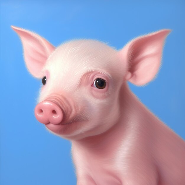 Portrait of a happy pig with colored background copy space ai generative