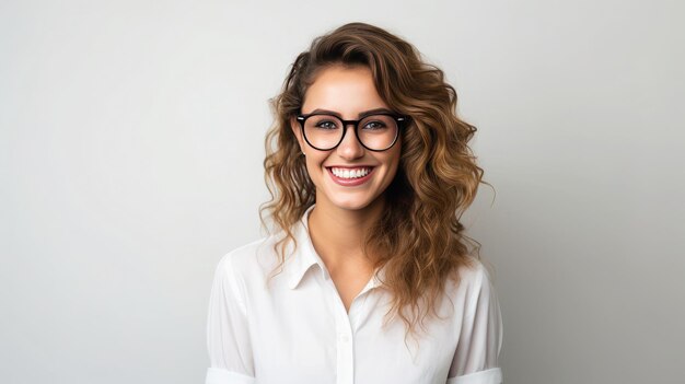 Portrait of a happy pleased woman wearing glasses Generative Ai