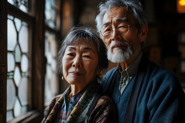 Photo portrait of a happy senior asian couple