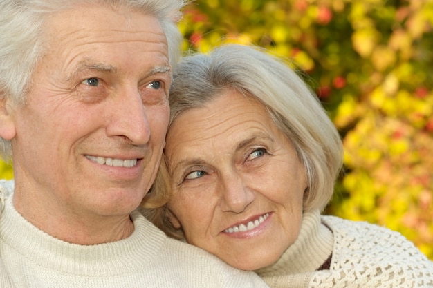 Portrait of a happy senior couple in autumn park