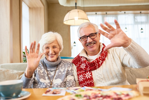 Portrait of Happy Senior Couple in Cafe