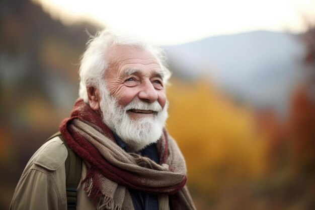 Portrait of a happy senior man spending time outdoors created with generative ai