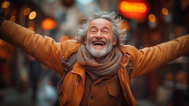 Portrait of a happy senior man on the street in the city