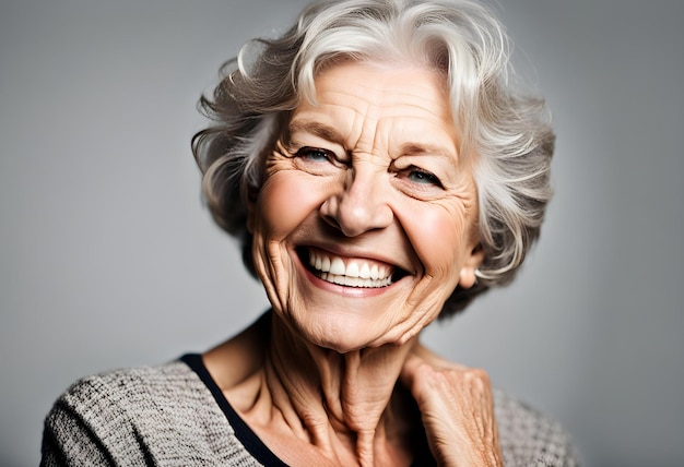 Foto ritratto di una donna anziana felice che sorride