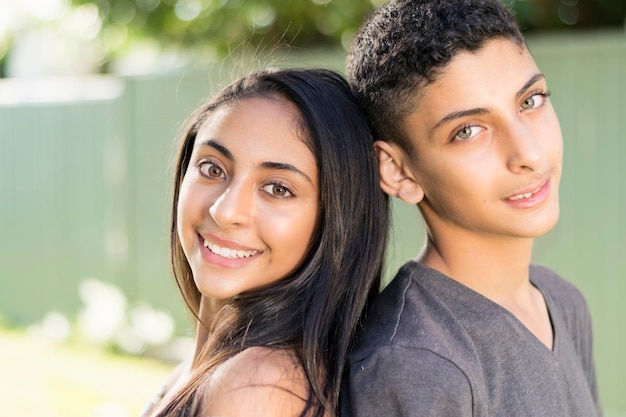 Portrait of happy sibling