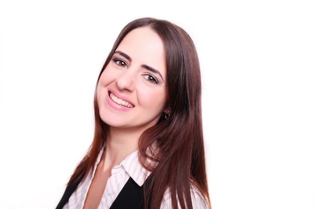 Portrait of happy smiling business woman, over white background 