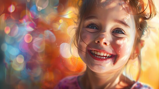 Photo portrait of a happy smiling child girl