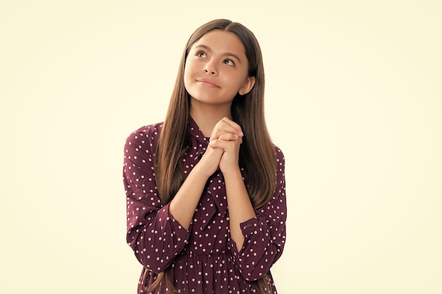 Portrait of happy smiling teenage child girl Cute young teenager girl against a isolated background Studio portrait of pretty beautiful child