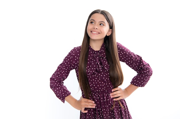 Portrait of happy smiling teenage child girl Pretty teenage girl in white studio background Child girl portrait