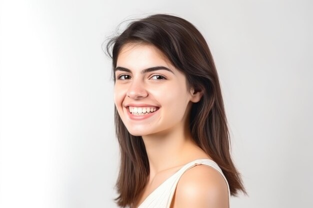 Portrait of a happy smiling woman in studio isolated on white created with generative ai