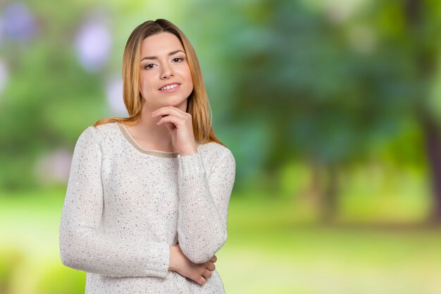 Portrait of happy smiling young beautiful woman