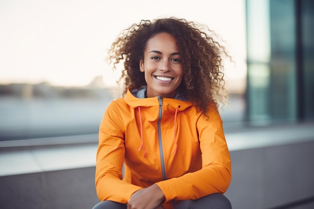 Portrait of a happy sports woman sitting outdoors