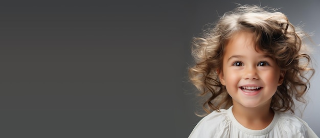 Portrait of a happy toddler girl smiling child face white shirt baby and childhood positive emotion