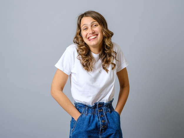 Portrait of happy woman laughing and having fun