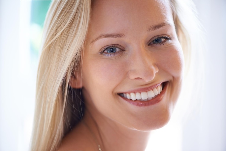 Photo portrait happy woman and smile for beauty in home with closeup for dermatology in skincare female person natural and cosmetics for anti aging texture and hydration for skin health and wellness