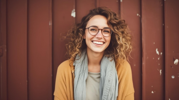 portrait of a Happy woman standing in front of wall