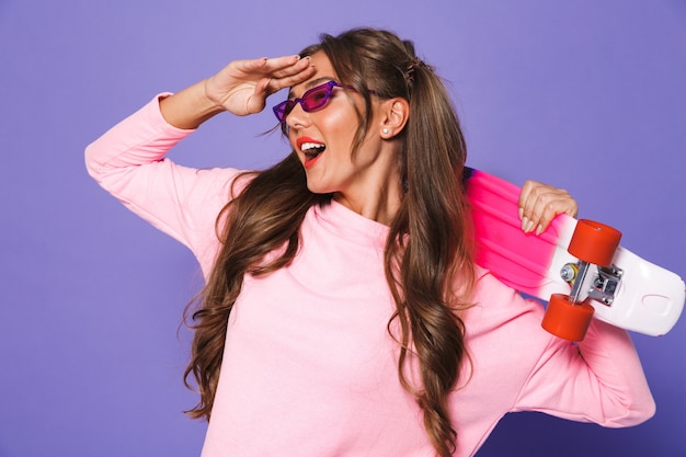 Portrait of a happy woman in sweatshirt posing