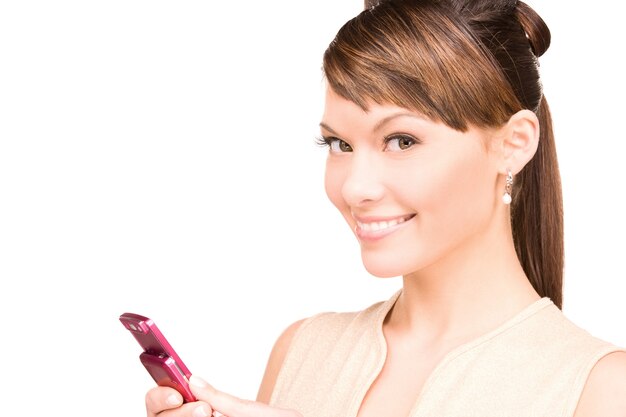 Portrait of happy woman with cell phone