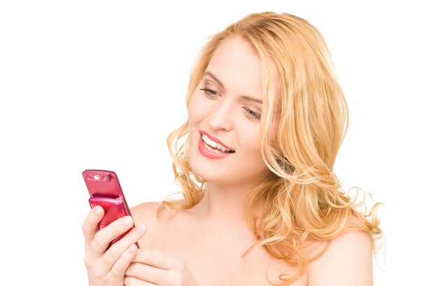 Portrait of happy woman with cell phone