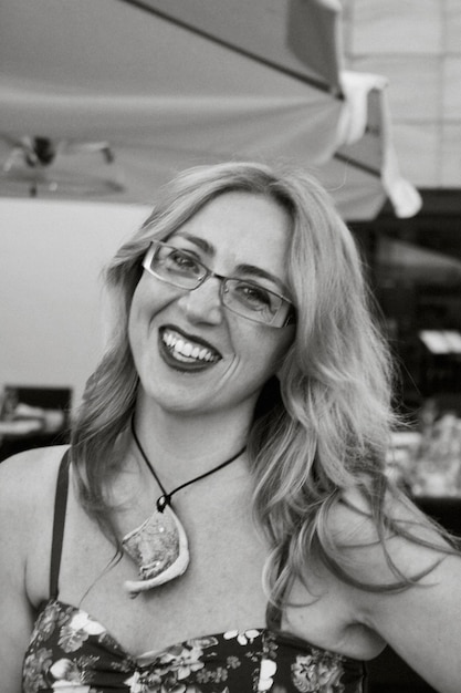 Portrait of happy woman with long hair