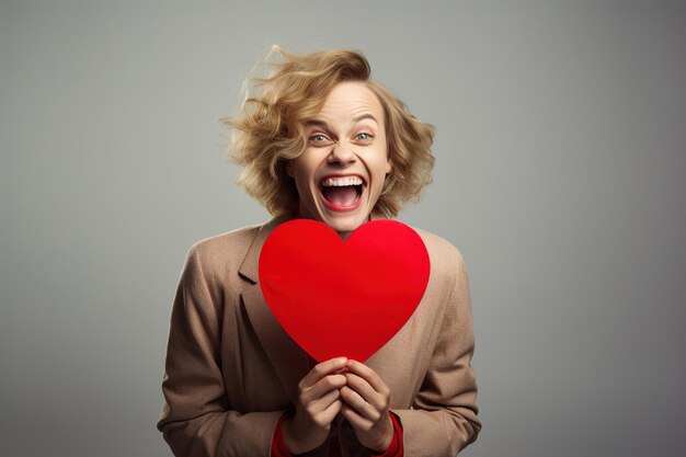 Portrait of a happy woman with red heartValentine's Day Concept