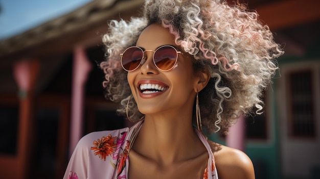 portrait of a happy woman with sunglasses