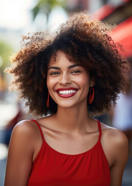 Portrait of happy women with perfect smile with nice white teeth and red lipstick generative ai
