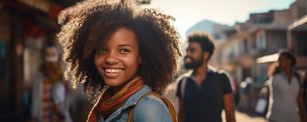 Photo portrait of happy young african afro kid on holiday banner panorama generative ai