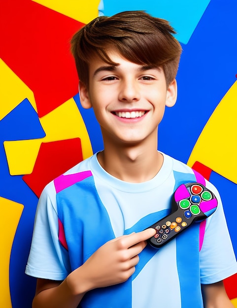 portrait of a happy young boy and girl in front of colored background